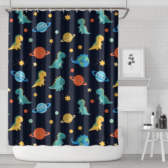 Dark Blue Dinosaurs Space Pattern Shower Curtain 84"x72" ,Bathroom Decorative Shower Curtains Set with 12 Hooks,Modern Waterproof Washable Shower Curtain