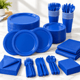 Dark Blue Disposable Dinnerware Set for 50 Guests with Plates, Cups ...