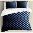 thumbnail image 1 of Dark Blue Duvet Cover Set, Diagonal Checkered Pattern Halftone Technology Inspired Modern Futuristic, Decorative 3 Piece Bedding Set with 2 Pillow Shams, Calking Size, Dark Blue White, by Ambesonne, 1 of 3