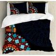 thumbnail image 1 of Dark Blue Duvet Cover Set Queen Size, Colorful Geometric Circular Mandala Motifs Framework Moroccan Mosaic Style Ethnic, Decorative 3 Piece Bedding Set with 2 Pillow Shams, Multicolor, by Ambesonne, 1 of 3