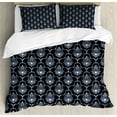 thumbnail image 1 of Dark Blue Duvet Cover Set, Vintage Royal Damask Motifs Swirls Curvy Tile Victorian Fashion, Decorative 3 Piece Bedding Set with 2 Pillow Shams, King Size, Pale Blue Dark Blue, by Ambesonne, 1 of 3