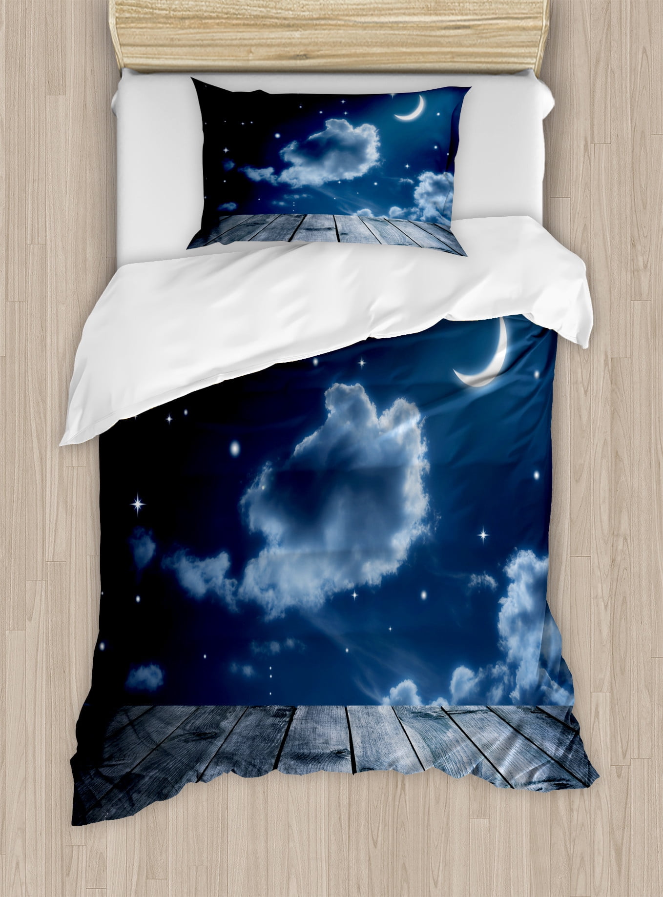 Twin Dark Blue Celestial Night Sky Duvet Cover Set