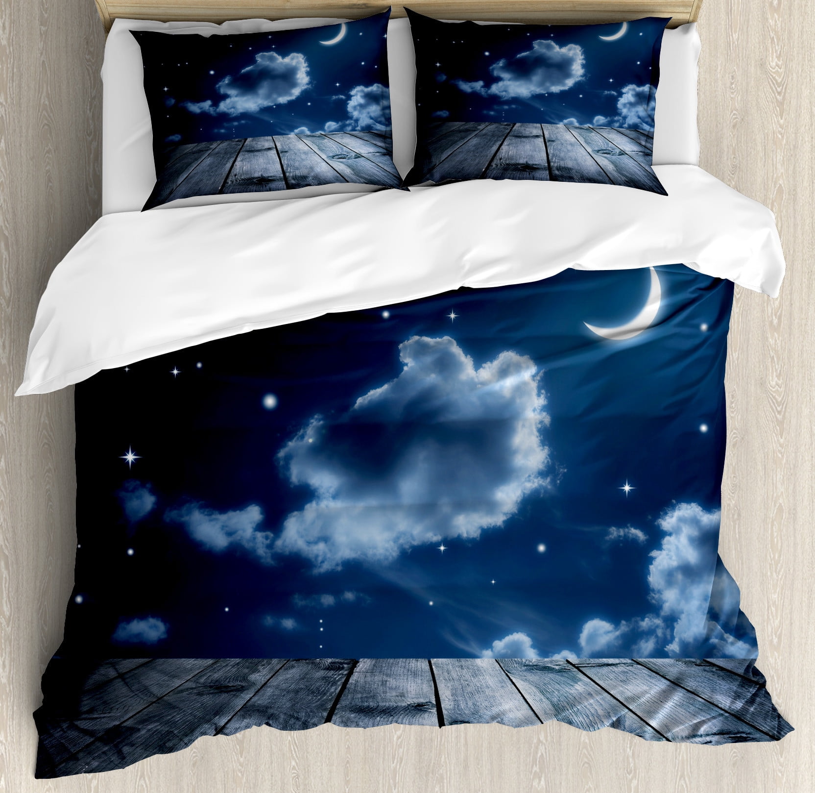 King Size Dark Blue Celestial Night Sky Duvet Cover Set