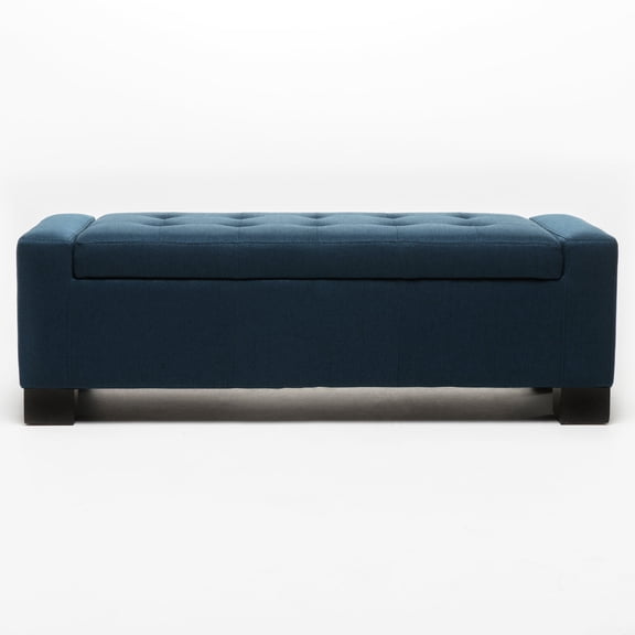 Dark Blue Fabric - Large Hinged Opening Storage - Living Areas - Provide Extra Seating and Storage