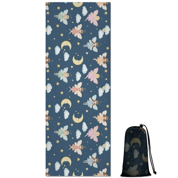 Dark Blue Fairy Moon Princess Pattern Hot Yoga Mat Towel Non Slip for Hot Yoga - Quick-Drying Yoga Mat Cover with 4 Corner Pockets with Travel Bag - Hot Yoga Towel Non Slip 70"x26"