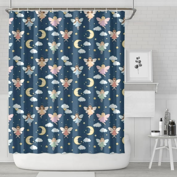 Dark Blue Fairy Moon Princess Pattern Shower Curtain 72"x84" ,Bathroom Decorative Shower Curtains Set with 12 Hooks,Modern Waterproof Washable Shower Curtain