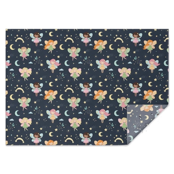 Dark Blue Fairy Princess Pattern Rectangle Tablecloth 60"x84",Waterproof Polyester Rectangle Table Cloth, Wipeable Spillproof Polyester Tablecloth for Dining, Camping, Indoor and Outdoor