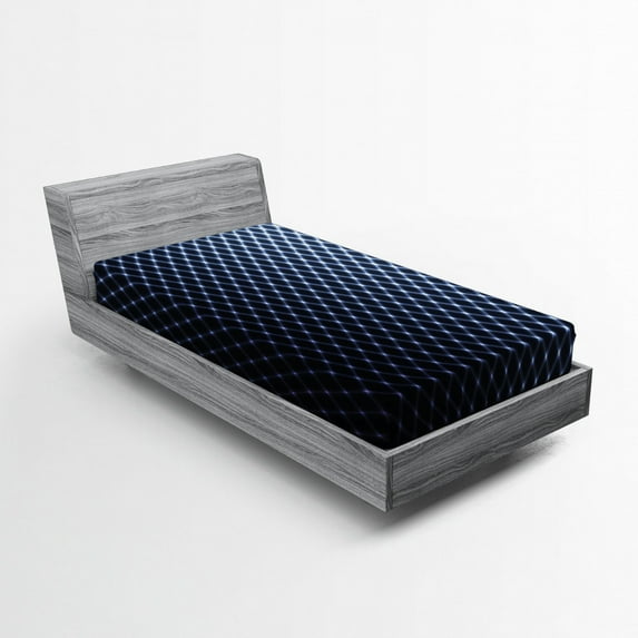 Ambesonne Dark Blue Fitted Sheet, Checkered Halftone, Twin XL Size, Dark Blue White