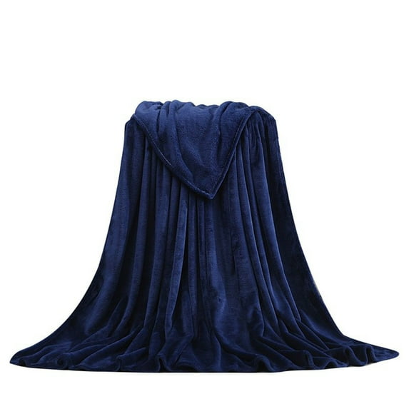 Dark Blue Flannel Coral Velvet Blanket - Soft, Warm & Child/Pet Friendly - 50x70cm Size for Small Beds, Couches & Travel