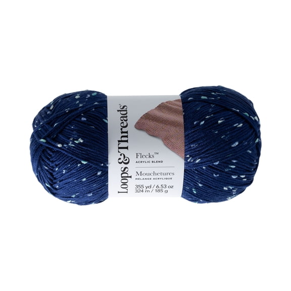 Loops & Threads Dark Blue Flecks Yarn - Medium Weight Yarn for Knitting, Crochet, Weaving, Arts & Crafts, 18 Pack