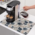 thumbnail image 1 of Dark Blue Floral Dish Drying Mats for Kitchen Counter, Vintage Flower Botanical Brown Leaves Classic Absorbent Coffee Bar Mat with Non-slip Rubber Backed Quick Drying Dish Rack Pad 16"x18", 1 of 9