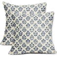 thumbnail image 1 of Dark Blue Floral Pillow Covers 20x20 Inch Set of 2, Vintage Flower Block Print Pattern Decorative Throw Pillowcases Outdoor Farmhouse Cushion Covers Spring Summer Rustic Sofa Couch Bed Decor, 1 of 3
