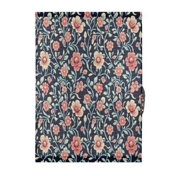 Dark Blue Floral Print Door Curtain 25x40in Privacy Mesh with UV Protection Tie Back Rod Pockets