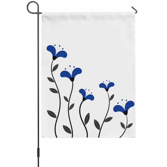 Dark Blue Flowers Garden Flag 12 x 18 Inches, Abstract Spring Autumn Simple Dark Blue Floral Black Leaves Weather Proof Outdoor Patio Flags Double Sided Small Garden Decoration for Yard Outside Home
