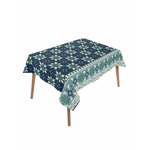 Dark Blue Flowers Table Cloth, Waterproof Tablecloth for Rectangle Tables, Vintage Rustic Abstract Floral Aesthetic Reusable Washable Fabric Table Cover for Restaurant Kitchen Dining Tables 52"x70"
