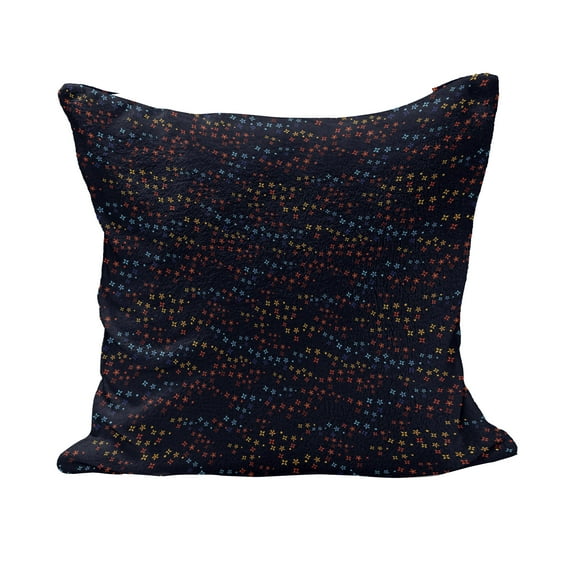Dark Blue Fluffy Throw Pillow Cushion Cover, Vibrant Colorful Stars and Flowers in The Dark Space Spring Inflorescence, Decorative Square Accent Pillow Case, 28" x 28", Multicolor, by Ambesonne