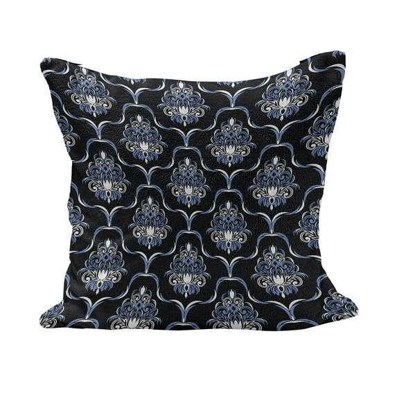 Dark Blue Fluffy Throw Pillow Cushion Cover, Vintage Royal Damask Motifs Swirls Curvy Tile Victorian Fashion, Decorative Square Accent Pillow Case, 26" x 26", Pale Blue Dark Blue, by Ambesonne