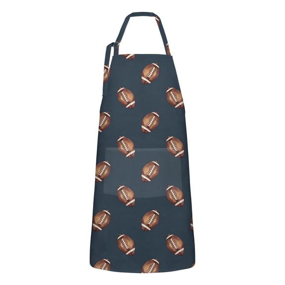 Dark Blue Football Repeat Pattern Apron-Garden Aprons for Women with Pockets-Cotton Linen Waterproof Kitchen Cooking Gardening Aprons Adjustable for Kitchen,Cooking,BBQ and Salon 33x27 Inch