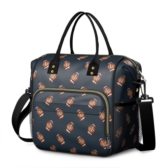 Dark Blue Football Repeat Pattern Womens Lunch Box for Work,Insulated Large Lunch Bag for Tween and Teen,Loncheras Para Mujer,Leakproof Adult Lunch Bag for Work,Beach,Travel,Picnic,Camping
