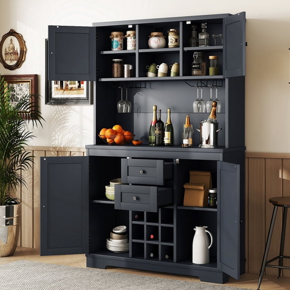 Dark Blue Freestanding Coffee Bar | Convenient Spot for Coffee and Cocktails