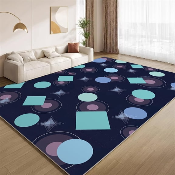Dark Blue Geometric Area Rugs, Circle Pattern Vintage Design Carpet, Soft Washable Non Slip Low Pile Rug for Living Room Bedroom Entrance Foyer Decor Mat 5x8ft
