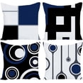 thumbnail image 1 of Dark Blue Geometric Pillow Covers 18x18 Set of 4, Decorative Couch Throw Pillow Cover for Sofa Bedroom,Linen Farmhouse Cushion Case Outdoor Home Decoration, 1 of 6
