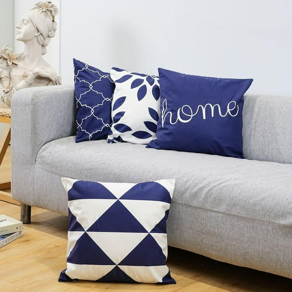 Dark Blue Geometric Pillow Covers 20x20 Set of 4, Home Decorative Couch Throw Pillow Cover for Sofa Bedroom, Soft Velvet Farmhouse Cushion Case Outdoor Home Decoration