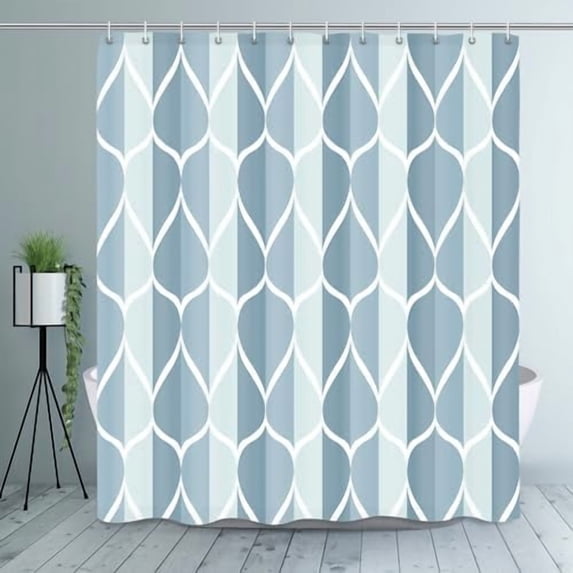 Dark Blue Geometric Shower Curtain, Waterproof Design and Polyester, Quick-Drying, Weighted Hem, Modern Shower Curtains Set for Bathroom W 72 x H 72, Machine Washable with 12 Hooks