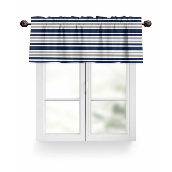 Dark Blue Geometric Striped Kitchen Valances for Windows Navy Blue Gray White Valance Curtains for Kitchen /Living Room/Bedroom/ Bathroom Decor, 54"x18 " ,Rod Pocket 1 Panel,