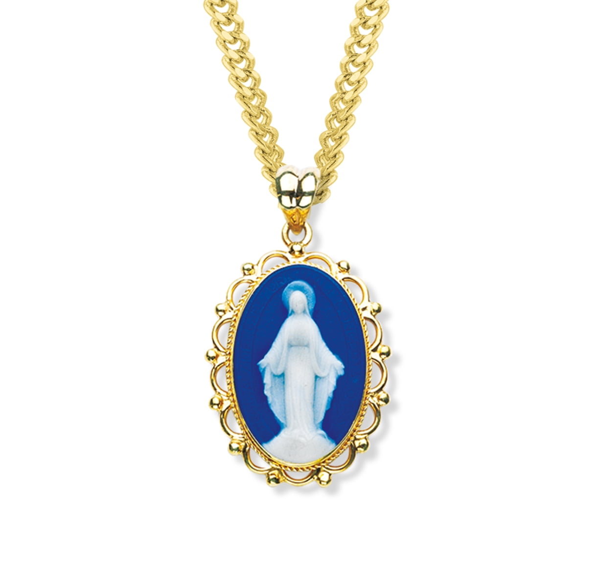 Dark Blue Gold Over Sterling Silver Cameo Miraculous Medal - Walmart.com