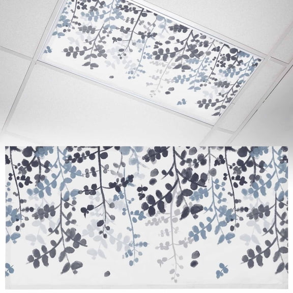 Dark Blue Gradient Leaf Fluorescent Light Covers Rustic Eucalyptus Leaves Farm Plants Magnetic Light Filters Ceiling Lighting Panel Shade for Classroom Office Home 2 x 4 ft, 1 Pack