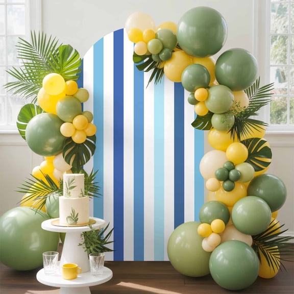 Dark Blue Gradient Stripe Arch Backdrop Cover Stretchy Spandex Arch Cover 6ft, White Line Geometric Round Top Chiara Stand Covers for Wedding Birthday Party Ceremony Banquet