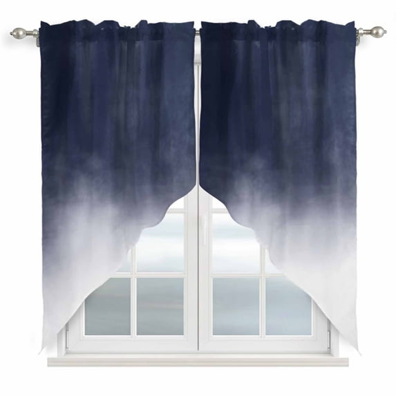 Dark Blue Gradient Swag Valances for Windows 2 Pack Watercolor Ombre Abstract Modern Swag Kitchen Curtains 36 Inches Long Rod Pocket Short Window Treatment for Kitchen Bathroom 36"x36"
