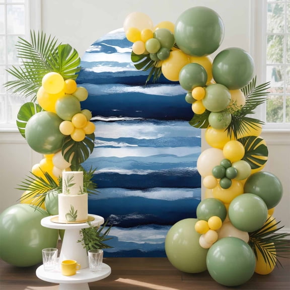 Dark Blue Gradient Water Ripples Arch Backdrop Cover Stretchy Spandex Arch Cover 6ft, Summer Coastal Ocean Style Round Top Chiara Stand Covers for Wedding Birthday Party Ceremony Banquet
