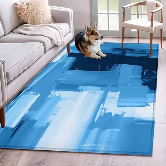 Dark Blue Graffiti Area Rugs 4x6 ft Abstract Ombre Distressed Painting Texture Washable Rug Non Slip Indoor Carpet Absorbent Floor Mat for Living Room Bedroom Dining Room