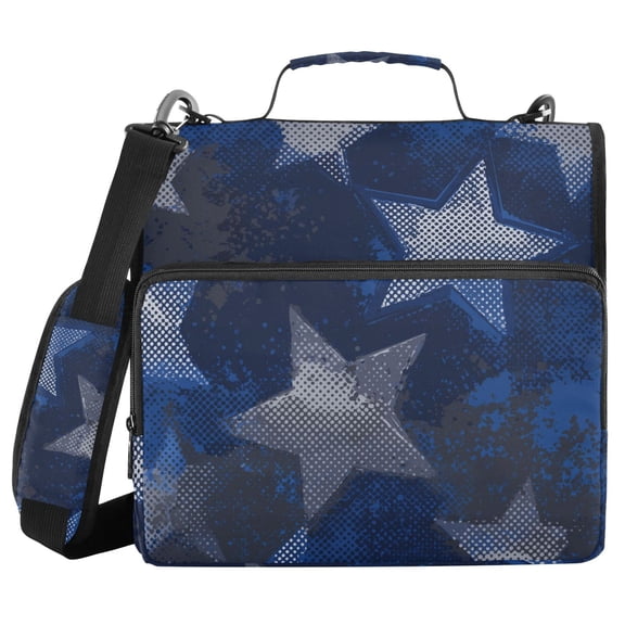 Dark Blue Graffiti Style Stars Binder Bag with Shoulder Strap 3 Ring Zipper Binder File Folder Document Storage