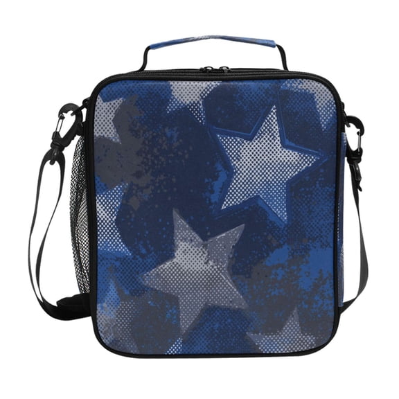 Dark Blue Graffiti Style Stars Insulated Lunch Bag Reusable Lunch Box Lunch Container with Straps