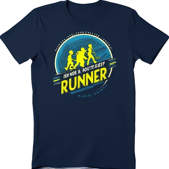 Dark Blue Graphic T-Shirt with Running Figures & 'Keep RUNNER' Text