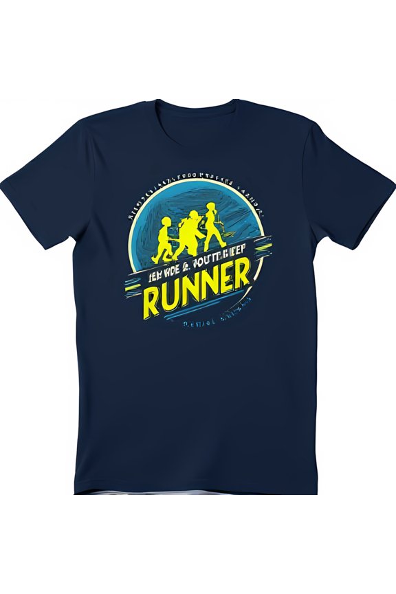 Dark Blue Graphic T-Shirt with Running Figures & 'Keep RUNNER' Text