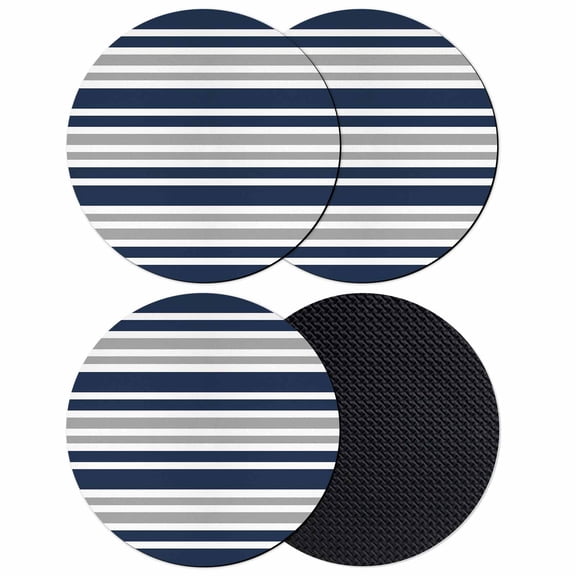 Dark Blue Gray Coasters Set of 4, Soft Absorbent Coasters for Drinks, Horizontal Stripe Minimalist Geometric Non-Slip Cup Coaster Mat with Rubber Bottom for Home Kitchen Coffee Bar Table Decor 4"