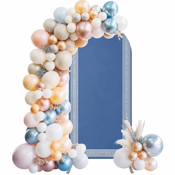 Dark Blue Greek Key Arch Backdrop Cover 5x2.1 Ft, Spandex Wedding Arch Stand Cover, Geometric Greece Ancient Farmhouse Geo Round Top Stretch Fitted Background Covers for Birthday Ceremony Party Decor