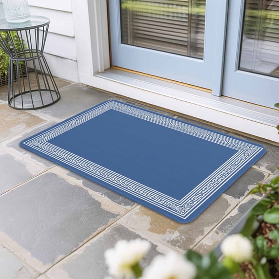 Dark Blue Greek Key Door Mat Indoor Outdoor,Geometric Greece Ancient Farmhouse Geo Non Slip Welcome Mat with Rubber Backing,Absorbent Front Door Mats Entryway Rug for Home Patio Entrance 16"x24"