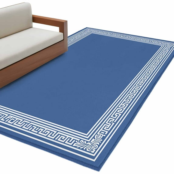 Dark Blue Greek Key Large Area Rugs for Bedroom Living Room, Soft Non Slip Carpet Bedside Rug, Geometric Greece Ancient Farmhouse Geo Rectangular Floor Cover Kitchen Accent Rug 3'x5' for Office