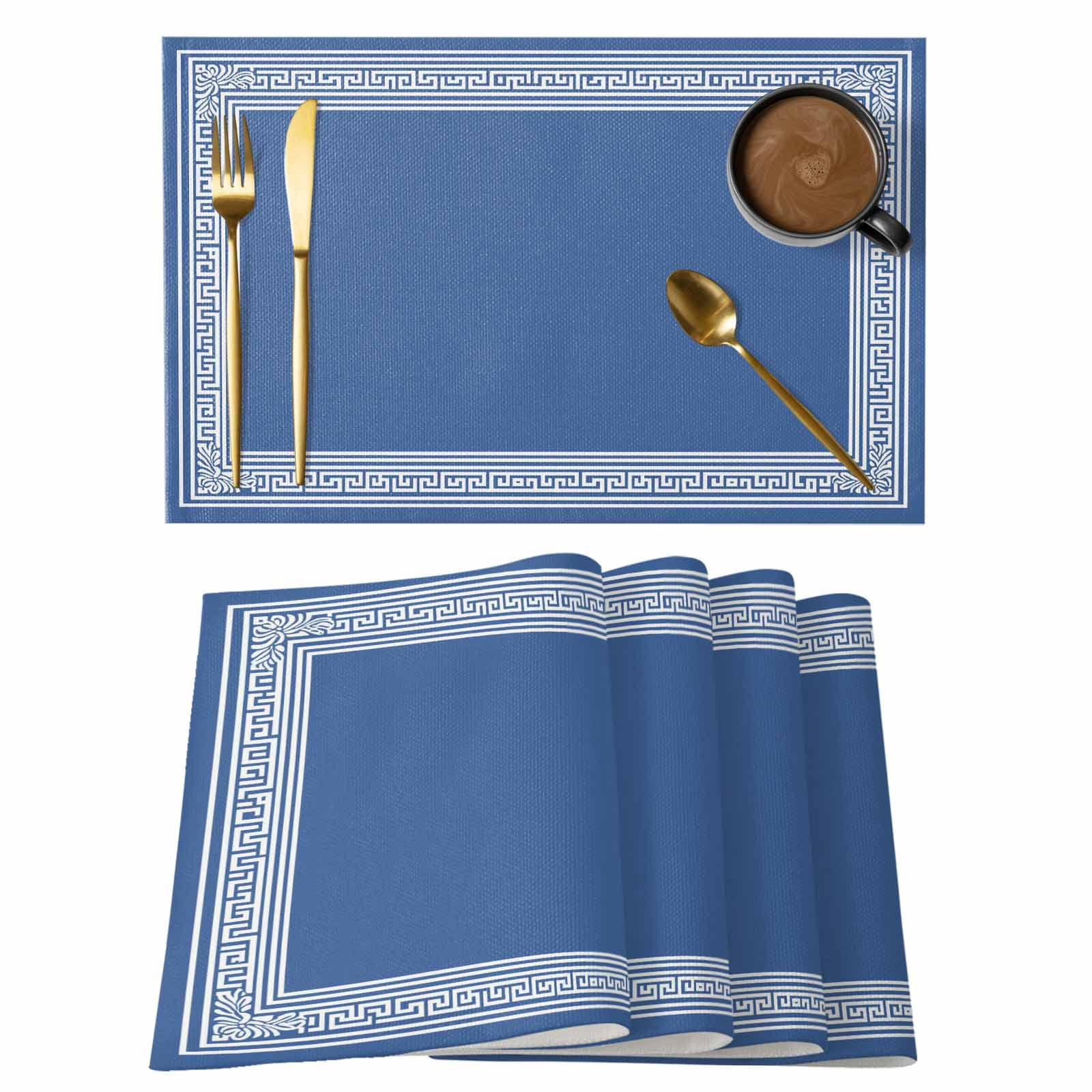 Dark Blue Greek Key Placemats Set of 12 Geometric Greece Ancient ...