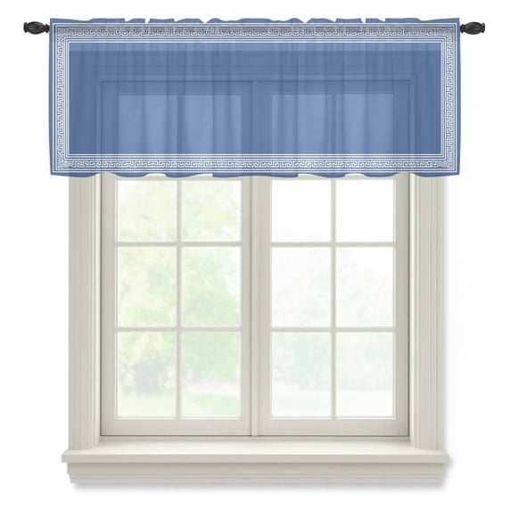 Dark Blue Greek Key Valance Curtains for Kitchen/Living Room/Bathroom/Bedroom Window,Rod Pocket Small Topper Half Short Window Curtains Sheer Scarf,Geometric Greece Ancient Farmhouse Geo 54"x18"
