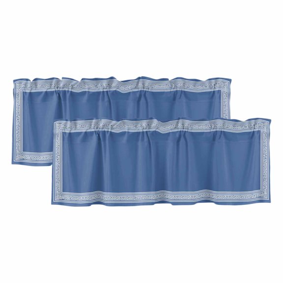 Dark Blue Greek Key Valances for Windows, Decorative Rod Pocket Window Valance Curtains, Geometric Greece Ancient Farmhouse Geo Short Curtain Drapes for Kitchen/Living Room, 2 Panels, 42" W x 12" L