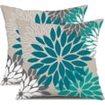 thumbnail image 1 of Dark Blue Green Outdoor Pillow Covers 20X20 Inch Set of 2 Spring Teal Flower Pillow Case Outdoor Waterproof Decor for Patio Funiture Garden Polyester pillowcovers 002D20, 1 of 6