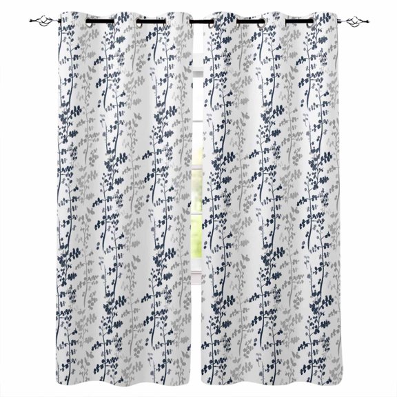 Dark Blue Grey Botanical Blackout Curtains 96 Inch Length 2 Panels Set, Spring Floral Summer Farmhouse Full Shading Curtains for Windows, Blackout Curtains for Bedroom Living Room 52"x96"
