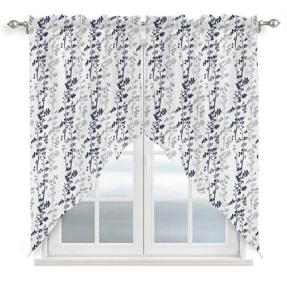 Dark Blue Grey Botanical Swag Valances for Windows 2 Pack, Kitchen Window Curtains 36 Inch Length, Spring Floral Summer Farmhouse Privacy Swag Curtains for Living Room/Bathroom 36"x36"