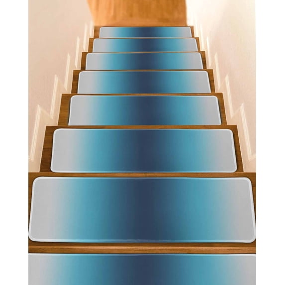 Dark Blue Grey Ombre Stair Treads Non Slip Indoor for Wooden Steps, Modern Abstract Art Gradient 7 Pcs Stair Mats for Elders Dogs, 8 x 30 Inch Carpet Treads Runner Rugs for Staircase